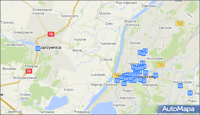 mapa Ciszyca gmina Koprzywnica, Ciszyca gmina Koprzywnica na mapie Targeo