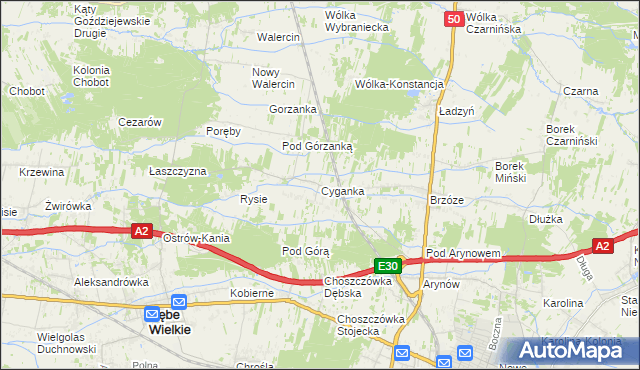 mapa Cyganka gmina Dębe Wielkie, Cyganka gmina Dębe Wielkie na mapie Targeo
