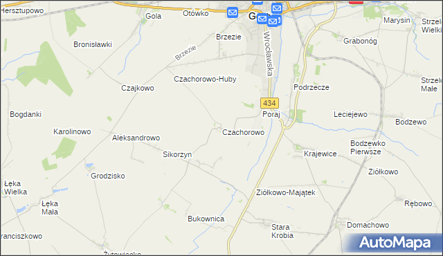 mapa Czachorowo gmina Gostyń, Czachorowo gmina Gostyń na mapie Targeo