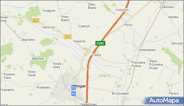 mapa Czacz gmina Śmigiel, Czacz gmina Śmigiel na mapie Targeo