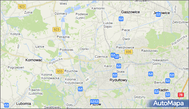 mapa Czernica gmina Gaszowice, Czernica gmina Gaszowice na mapie Targeo