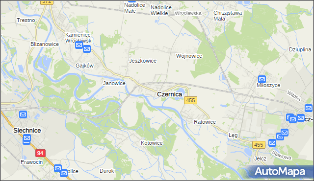 mapa Czernica powiat wrocławski, Czernica powiat wrocławski na mapie Targeo