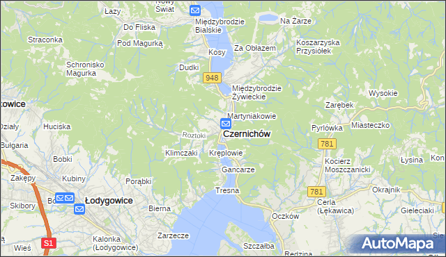 mapa Czernichów powiat żywiecki, Czernichów powiat żywiecki na mapie Targeo