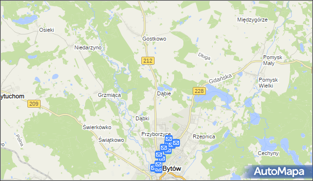 mapa Dąbie gmina Bytów, Dąbie gmina Bytów na mapie Targeo