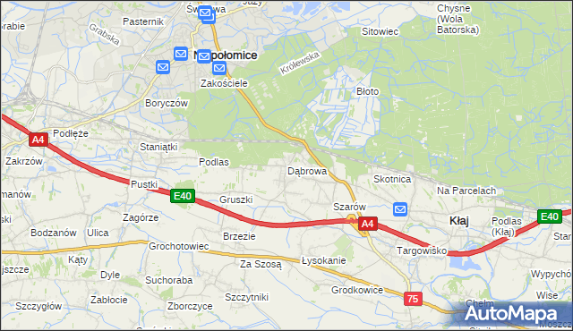 mapa Dąbrowa gmina Kłaj, Dąbrowa gmina Kłaj na mapie Targeo
