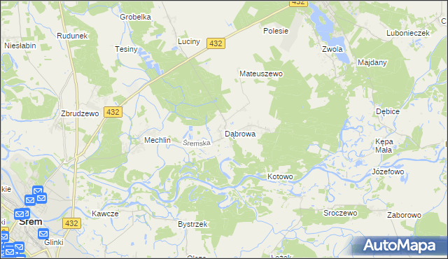 mapa Dąbrowa gmina Śrem, Dąbrowa gmina Śrem na mapie Targeo
