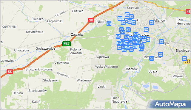 mapa Dąbrowa gmina Tomaszów Mazowiecki, Dąbrowa gmina Tomaszów Mazowiecki na mapie Targeo