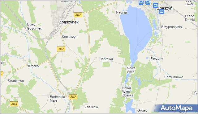 mapa Dąbrowa gmina Zbąszyń, Dąbrowa gmina Zbąszyń na mapie Targeo