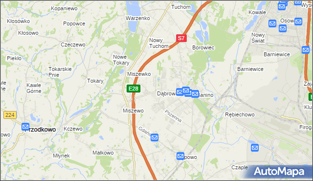 mapa Dąbrowa gmina Żukowo, Dąbrowa gmina Żukowo na mapie Targeo