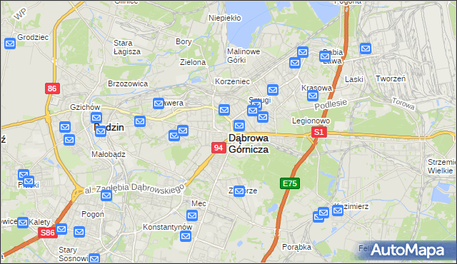 mapa Dąbrowa Górnicza, Dąbrowa Górnicza na mapie Targeo