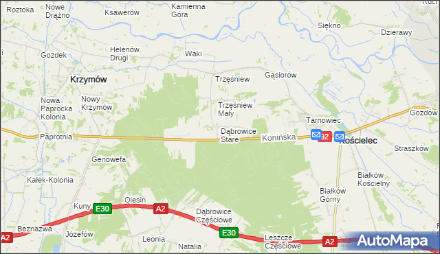 mapa Dąbrowice Stare, Dąbrowice Stare na mapie Targeo