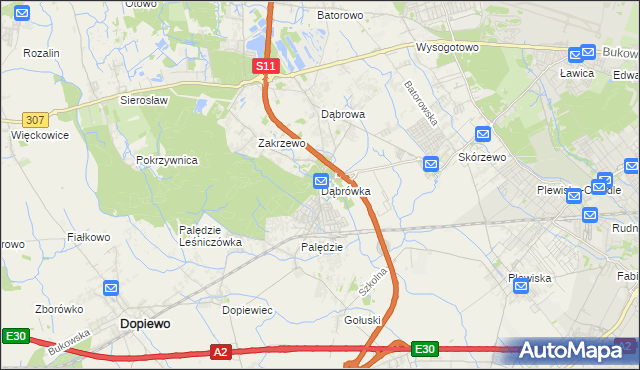 mapa Dąbrówka gmina Dopiewo, Dąbrówka gmina Dopiewo na mapie Targeo