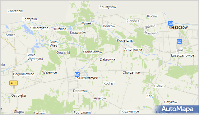 mapa Dąbrówka gmina Sulmierzyce, Dąbrówka gmina Sulmierzyce na mapie Targeo