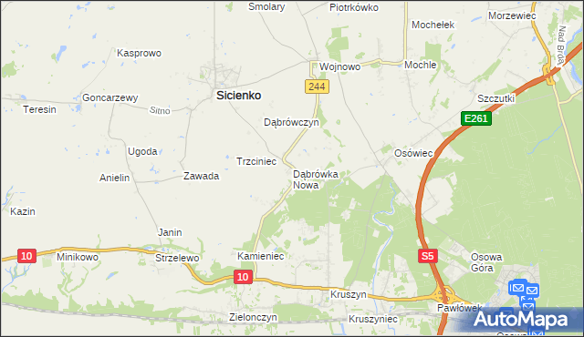 mapa Dąbrówka Nowa gmina Sicienko, Dąbrówka Nowa gmina Sicienko na mapie Targeo