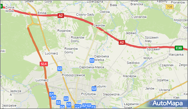 mapa Dąbrówka Wielka gmina Zgierz, Dąbrówka Wielka gmina Zgierz na mapie Targeo