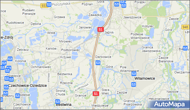 mapa Dankowice gmina Wilamowice, Dankowice gmina Wilamowice na mapie Targeo