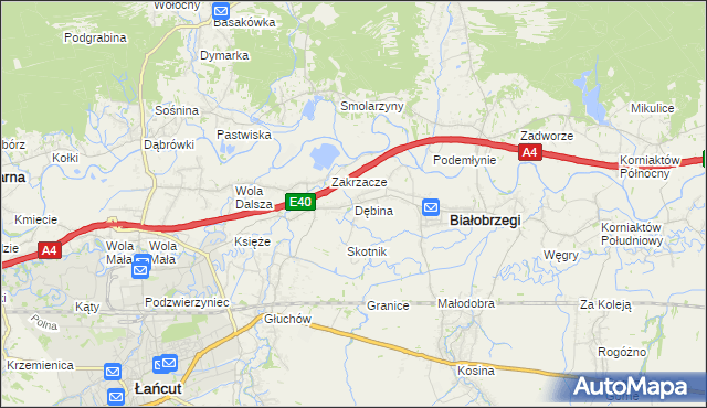 mapa Dębina gmina Białobrzegi, Dębina gmina Białobrzegi na mapie Targeo