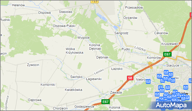 mapa Dębniak gmina Ujazd, Dębniak gmina Ujazd na mapie Targeo