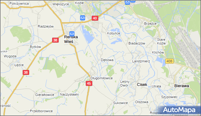 mapa Dębowa gmina Reńska Wieś, Dębowa gmina Reńska Wieś na mapie Targeo