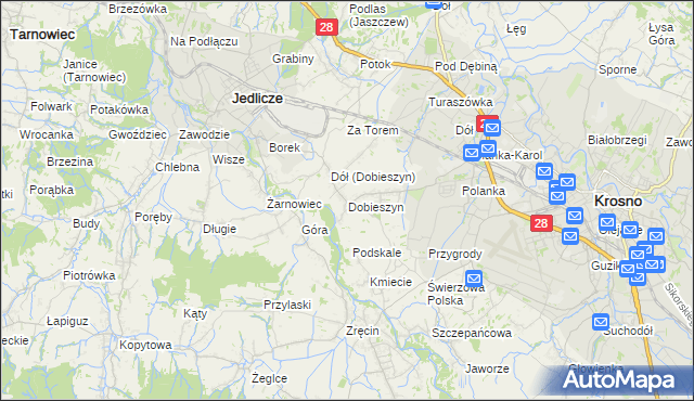 mapa Dobieszyn gmina Jedlicze, Dobieszyn gmina Jedlicze na mapie Targeo