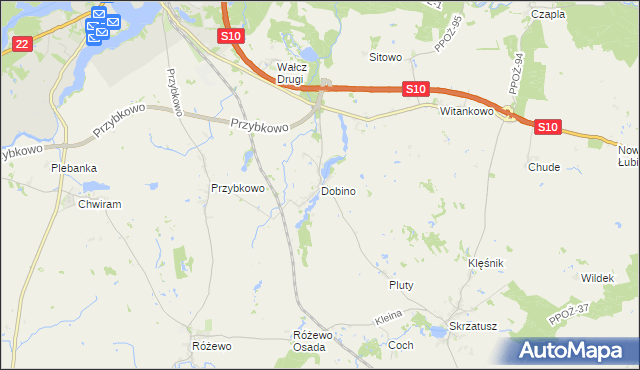mapa Dobino gmina Wałcz, Dobino gmina Wałcz na mapie Targeo