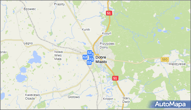 mapa Dobre Miasto, Dobre Miasto na mapie Targeo