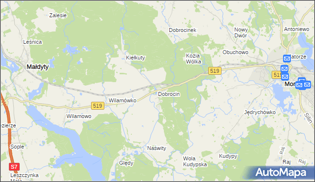 mapa Dobrocin gmina Małdyty, Dobrocin gmina Małdyty na mapie Targeo