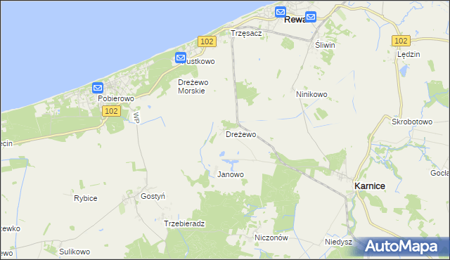 mapa Dreżewo, Dreżewo na mapie Targeo