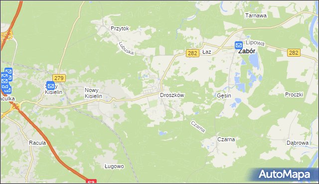 mapa Droszków gmina Zabór, Droszków gmina Zabór na mapie Targeo