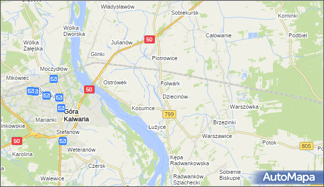 mapa Dziecinów gmina Sobienie-Jeziory, Dziecinów gmina Sobienie-Jeziory na mapie Targeo