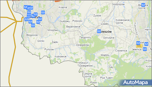 mapa Dzięgielów, Dzięgielów na mapie Targeo