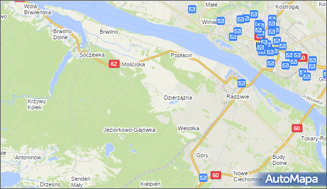 mapa Dzierzązna gmina Nowy Duninów, Dzierzązna gmina Nowy Duninów na mapie Targeo