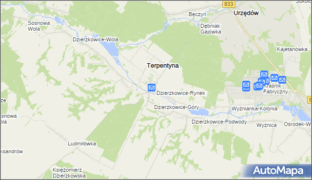 mapa Dzierzkowice-Rynek, Dzierzkowice-Rynek na mapie Targeo
