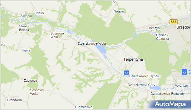 mapa Dzierzkowice-Zastawie, Dzierzkowice-Zastawie na mapie Targeo
