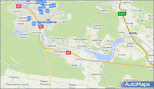 mapa Dziurów gmina Brody, Dziurów gmina Brody na mapie Targeo