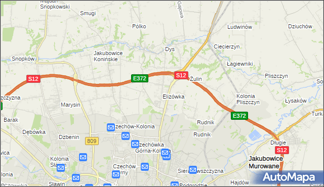 mapa Elizówka gmina Niemce, Elizówka gmina Niemce na mapie Targeo