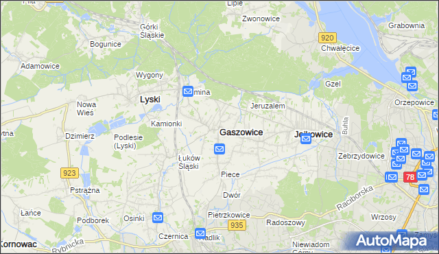 mapa Gaszowice powiat rybnicki, Gaszowice powiat rybnicki na mapie Targeo