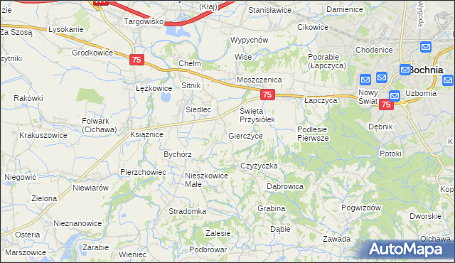 mapa Gierczyce gmina Bochnia, Gierczyce gmina Bochnia na mapie Targeo