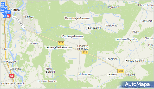 mapa Gładczyn Rządowy, Gładczyn Rządowy na mapie Targeo