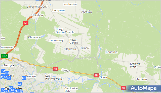 mapa Glinnik gmina Lubochnia, Glinnik gmina Lubochnia na mapie Targeo