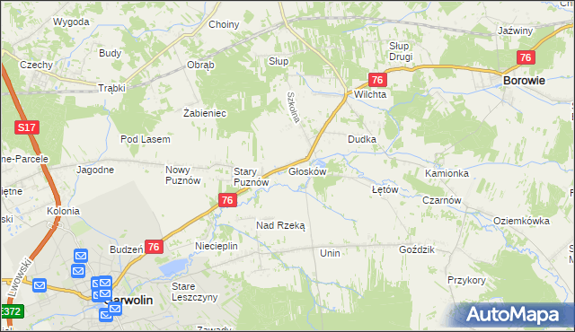 mapa Głosków gmina Borowie, Głosków gmina Borowie na mapie Targeo