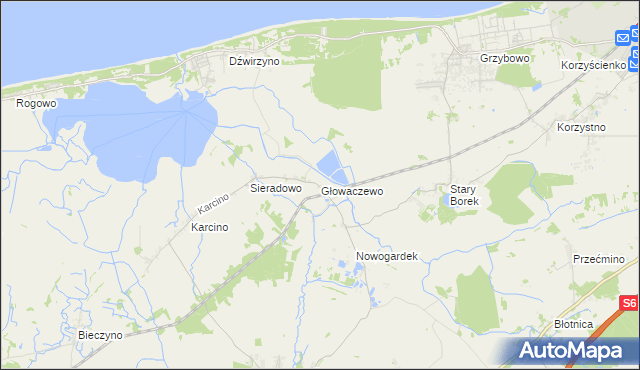 mapa Głowaczewo gmina Kołobrzeg, Głowaczewo gmina Kołobrzeg na mapie Targeo