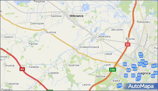 mapa Gniewomirowice, Gniewomirowice na mapie Targeo