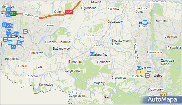 mapa Goleszów powiat cieszyński, Goleszów powiat cieszyński na mapie Targeo