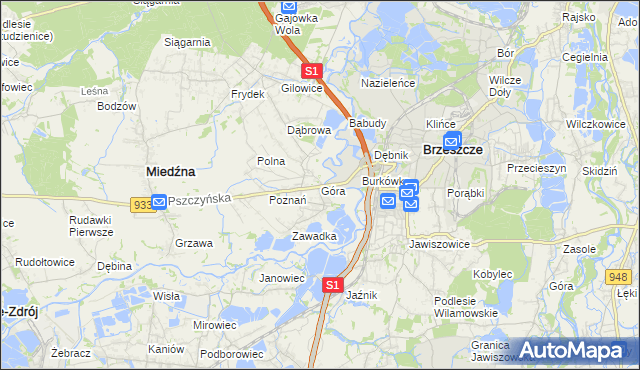 mapa Góra gmina Miedźna, Góra gmina Miedźna na mapie Targeo