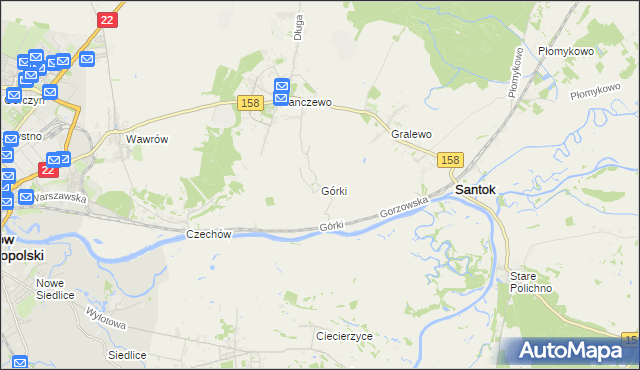 mapa Górki gmina Santok, Górki gmina Santok na mapie Targeo