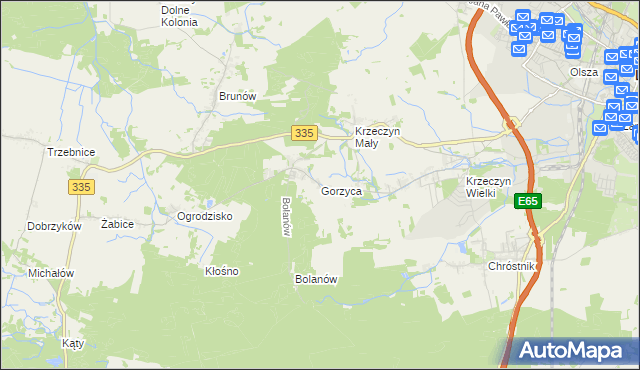 mapa Gorzyca gmina Lubin, Gorzyca gmina Lubin na mapie Targeo