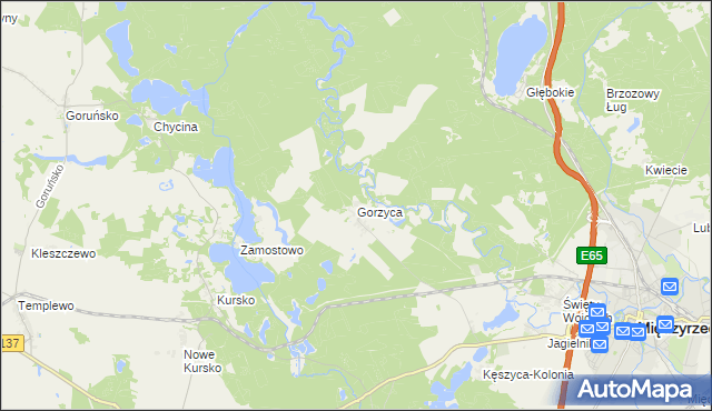 mapa Gorzyca gmina Międzyrzecz, Gorzyca gmina Międzyrzecz na mapie Targeo