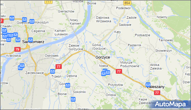 mapa Gorzyce powiat tarnobrzeski, Gorzyce powiat tarnobrzeski na mapie Targeo
