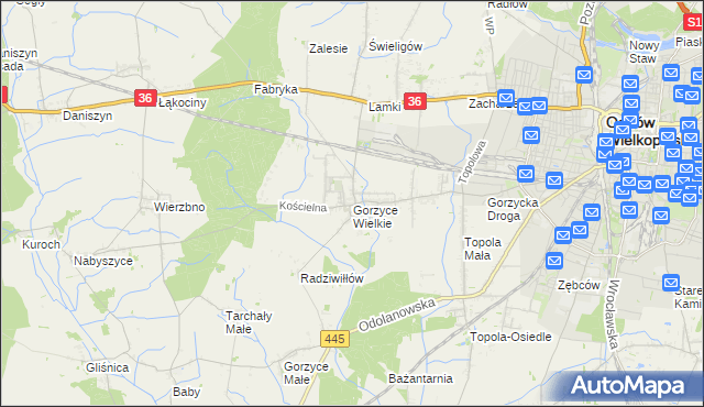 mapa Gorzyce Wielkie, Gorzyce Wielkie na mapie Targeo